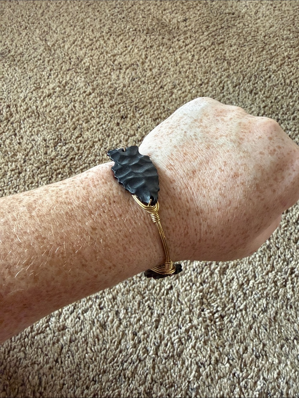 Bourbon and Bowties Hammered Black Arrowhead Bracelet with Gold Wire